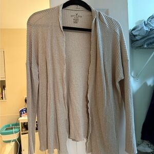 American Eagle Outfitters Beige Waffle Knit Open-Front Cardigan
